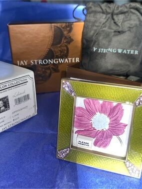 Jay Strongwater Lime Green Enamel Frame with Pink Floral Center
